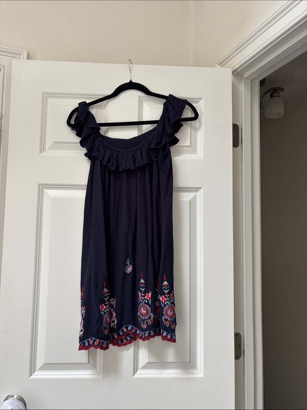 Aeropostale Navy Dress with Multicolor Hem Embroidery
